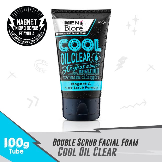 Biore Men's Double Scrub Facial Foam Cool Oil Clear 100 gr