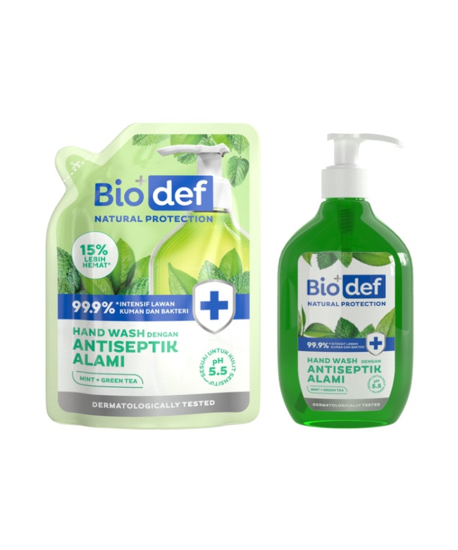 Biodef Hand Wash Mint + Green Tea dengan Antiseptik Alami